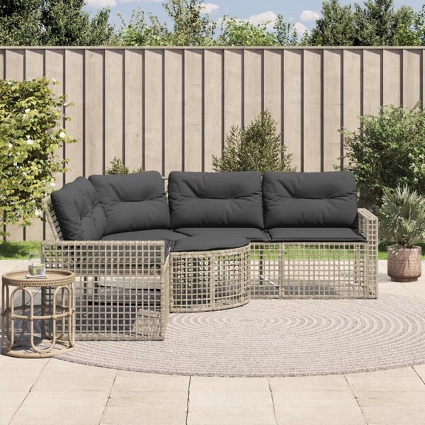 vidaXL Garden Sofa with Cushions and Footstool L-Shaped Light Grey Poly Rattan