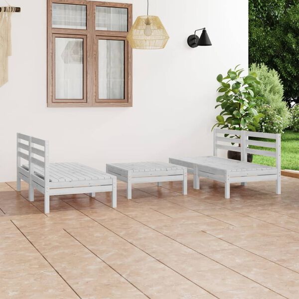 vidaXL 5 Piece Garden Lounge Set White Solid Pinewood