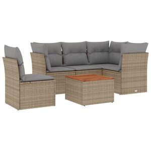 vidaXL 6 Piece Garden Sofa Set with Cushions Beige Poly Rattan
