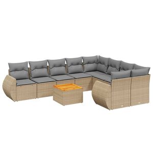 vidaXL 10 Piece Garden Sofa Set with Cushions Beige Poly Rattan