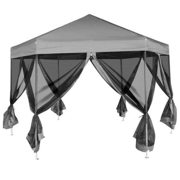 vidaXL Hexagonal Pop-Up Marquee with 6 Sidewalls Grey 3.6x3.1 m