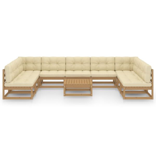vidaXL 10 Piece Garden Lounge Set&Cushions Honey Brown Solid Pinewood