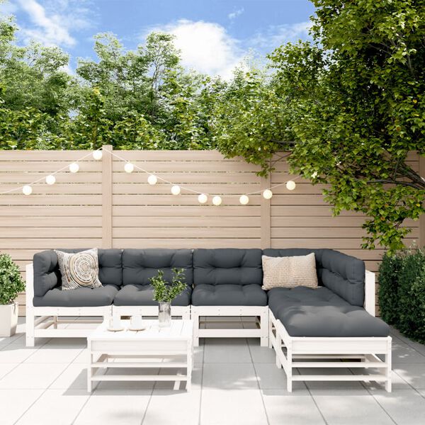 vidaXL 7 Piece Garden Lounge Set with Cushions White Solid Wood