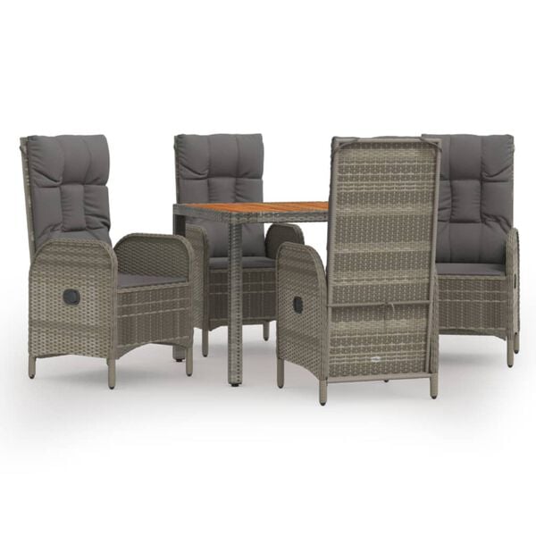 vidaXL 5 Piece Garden Dining Set with Cushions Grey Poly Rattan