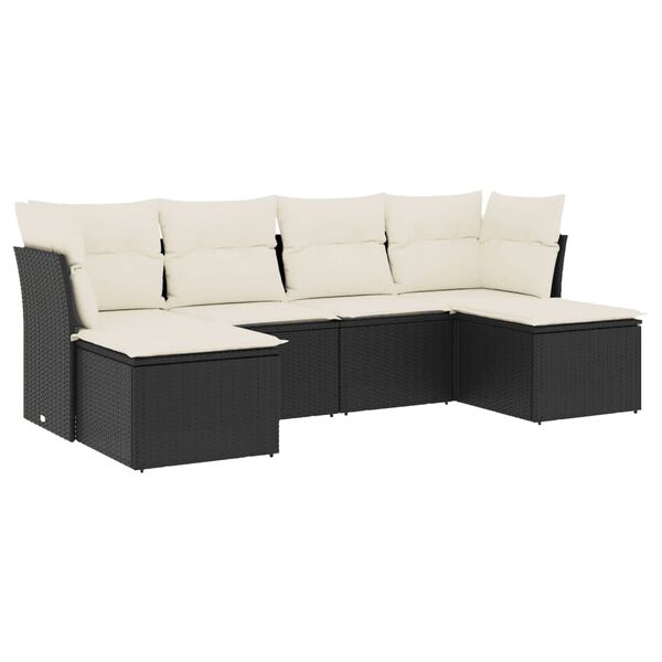vidaXL 6 Piece Garden Sofa Set with Cushions Black Poly Rattan