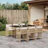 vidaXL 7 Piece Garden Dining Set with Cushions Beige Poly Rattan