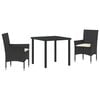 vidaXL Garden Dining Set with Cushion 3 pcs Light Grey Poly Rattan