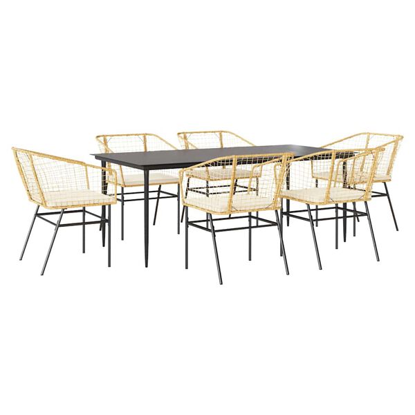 vidaXL 7 Piece Garden Dining Set with Cushions Brown Poly Rattan Glass