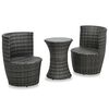 vidaXL 3 Piece Bistro Set with Cushions Poly Rattan Grey