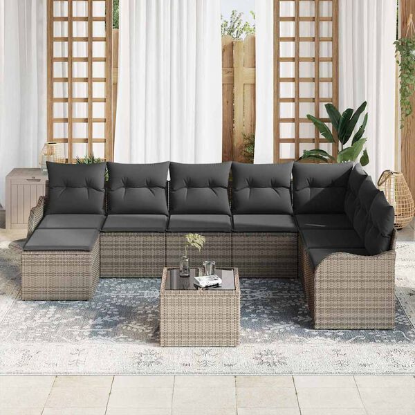 vidaXL Garden Sofa Set Grey Poly Rattan