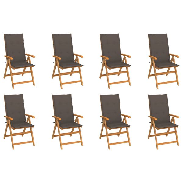 vidaXL Reclining Garden Chairs with Cushions 8 pcs Solid Teak Wood
