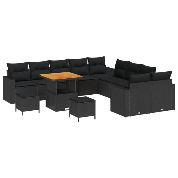 vidaXL Garden Sofa Set Height-Adjustable 13 pcs Black Poly Rattan