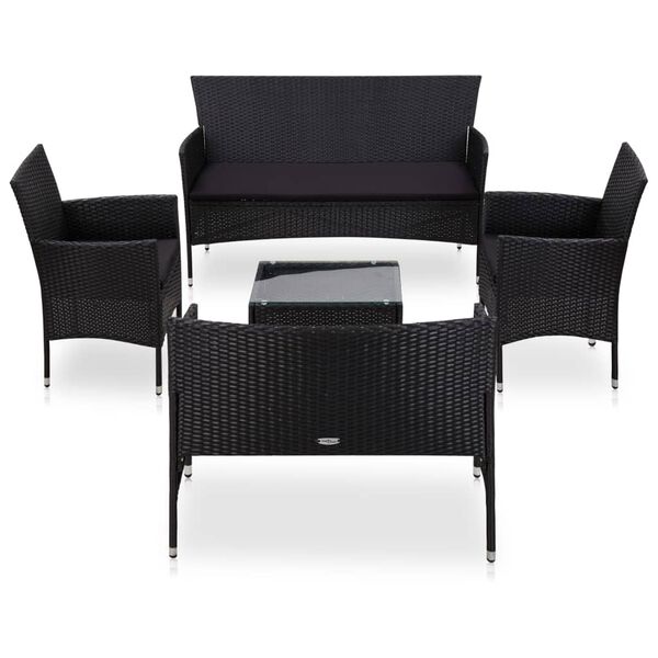 vidaXL 5 Piece Garden Lounge Set With Cushions Poly Rattan Black