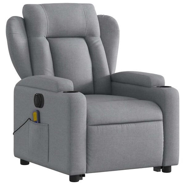 vidaXL Electric Stand up Massage Recliner Chair Light Grey Fabric