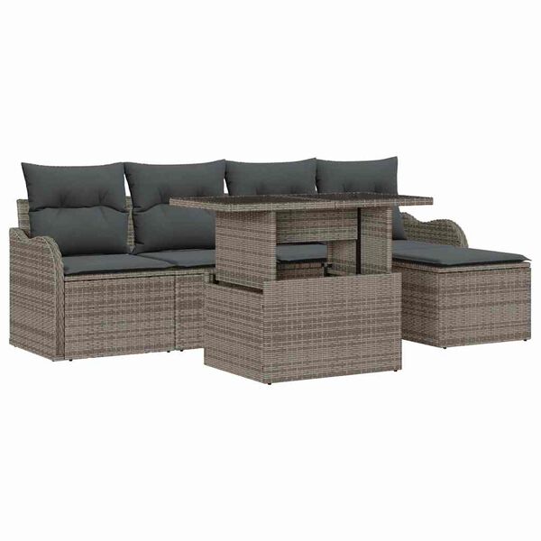 vidaXL Garden Sofa Set with Cushion 6 pcs Grey Poly rattan