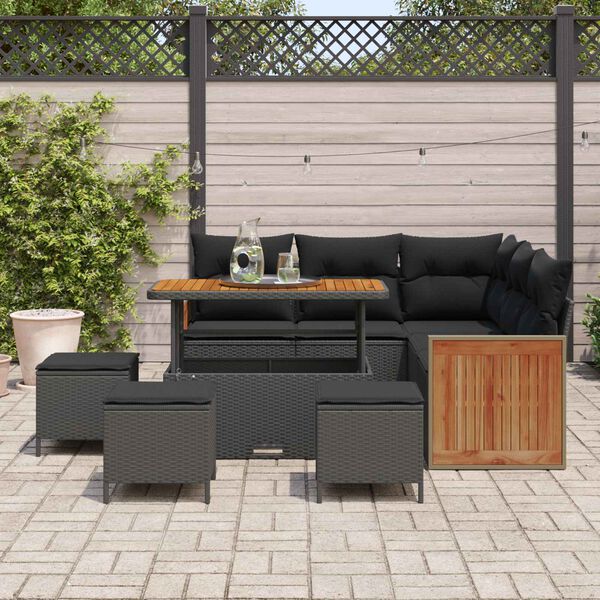 vidaXL Garden Sofa Set 8 pcs Black Poly Rattan