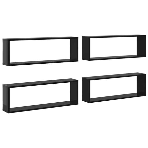 vidaXL Wall Cube Shelf 4 pcs High Gloss Black 80x15x26.5cm Engineered Wood