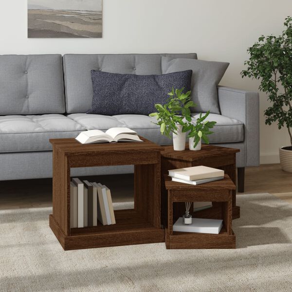 vidaXL Coffee Tables 3 pcs Brown Oak Engineered Wood