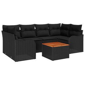 vidaXL Garden Sofa Set with Storage 7 pcs Black Poly Rattan