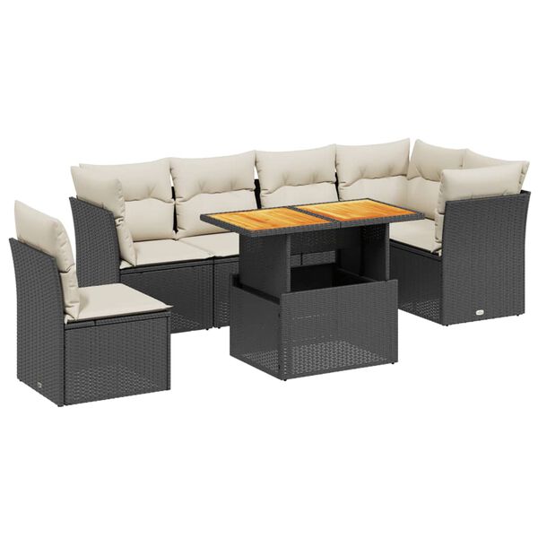 vidaXL 7 Piece Garden Sofa Set with Cushions Black Poly Rattan