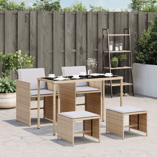 vidaXL 5 Piece Garden Dining Set with Cushions Mix Beige Poly Rattan