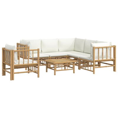 vidaXL 7 Piece Garden Lounge Set with Cream White Cushions Bamboo