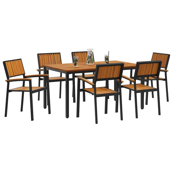 vidaXL Garden Dining Set 7 pcs Black Solid Acacia Wood
