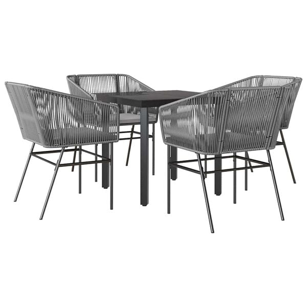 vidaXL 5 Piece Garden Dining Set with Cushions Grey Poly Rattan Glass