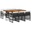 vidaXL 7 Piece Garden Dining Set with Cushions Black Poly Rattan