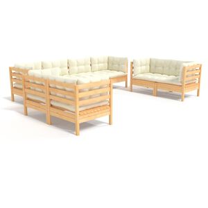 vidaXL 8 Piece Garden Lounge Set with Cream Cushions Solid Pinewood