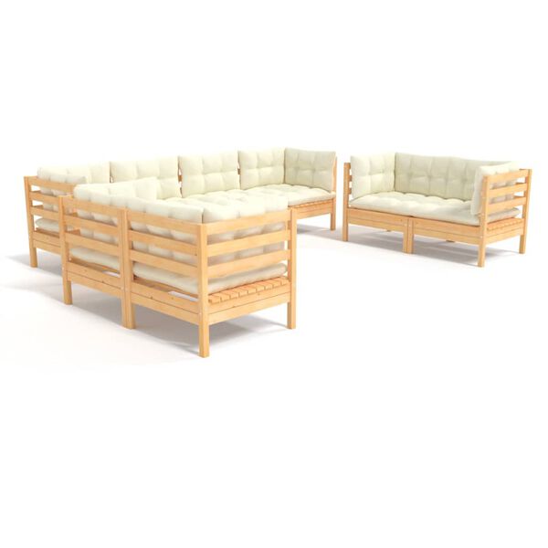 vidaXL 8 Piece Garden Lounge Set with Cream Cushions Solid Pinewood