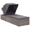 vidaXL Sun Lounger with Canopy and Cushion Poly Rattan Grey