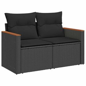 vidaXL Garden Sofa with Cushions 2-Seater Black Poly Rattan
