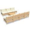 vidaXL 8 Piece Garden Lounge Set with Cream Cushions Pinewood