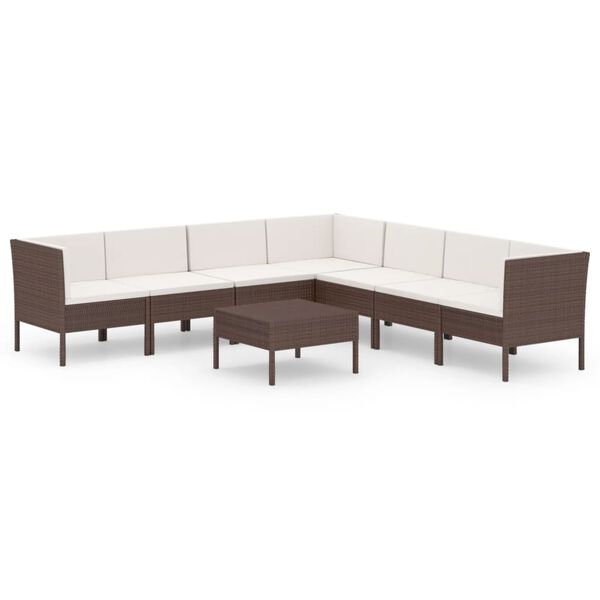 vidaXL 8 Piece Garden Lounge Set with Cushions Poly Rattan Brown