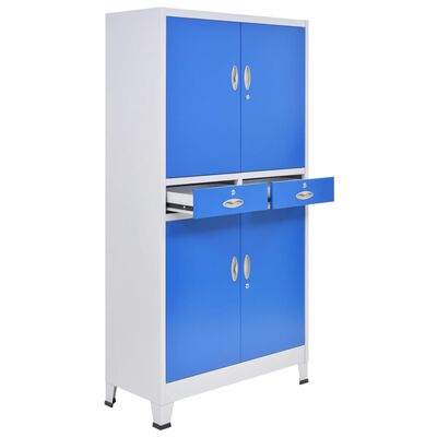 vidaXL Office Cabinet with 4 Doors Metal 90x40x180 cm Grey and Blue