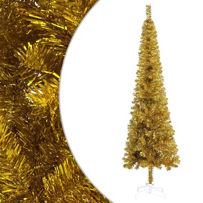 vidaXL Slim Pre-lit Christmas Tree Gold 120 cm