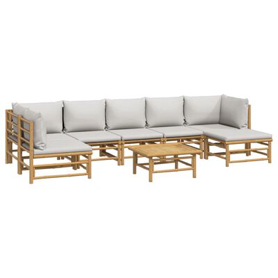 vidaXL 8 Piece Garden Lounge Set with Light Grey Cushions Bamboo