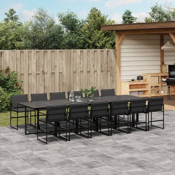 vidaXL 13 Piece Garden Dining Set with Cushions Black Textilene