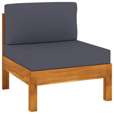 vidaXL Middle Sofa with Dark Grey Cushions Solid Acacia Wood