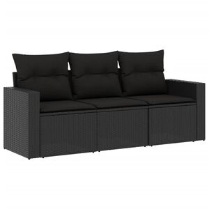 vidaXL 3 Piece Garden Sofa Set with Cushions Black Poly Rattan
