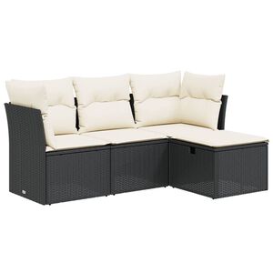 vidaXL 4 Piece Garden Sofa Set with Cushions Black Poly Rattan