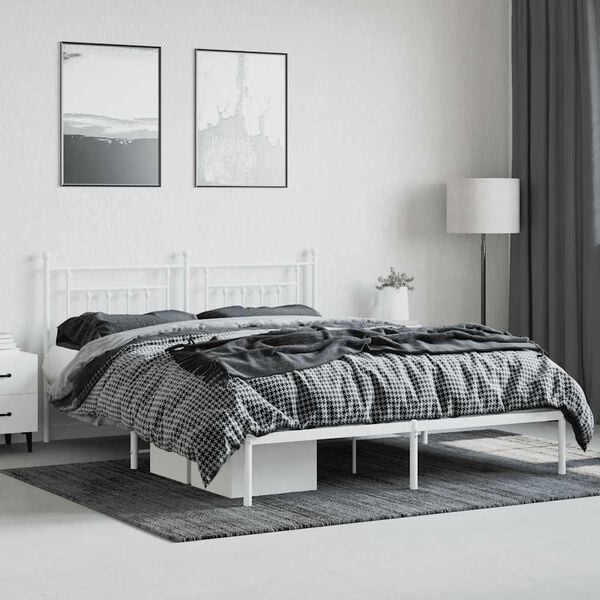 vidaXL Metal Bed Frame without Mattress with Headboard White 180x200cm