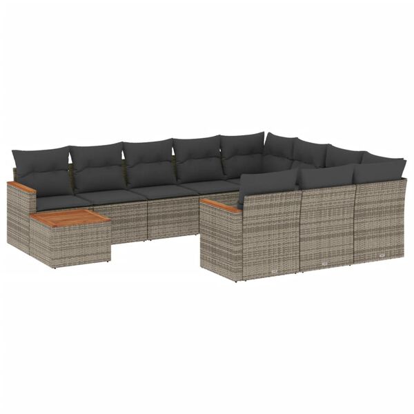 vidaXL 11 Piece Garden Sofa Set with Cushions Grey Poly Rattan