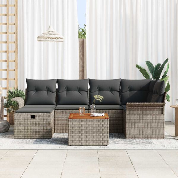 vidaXL Garden Sofa Set with Cushion 7 pcs Grey Poly rattan