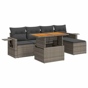 vidaXL 6 Piece Garden Sofa Set with Cushions Grey Poly Rattan