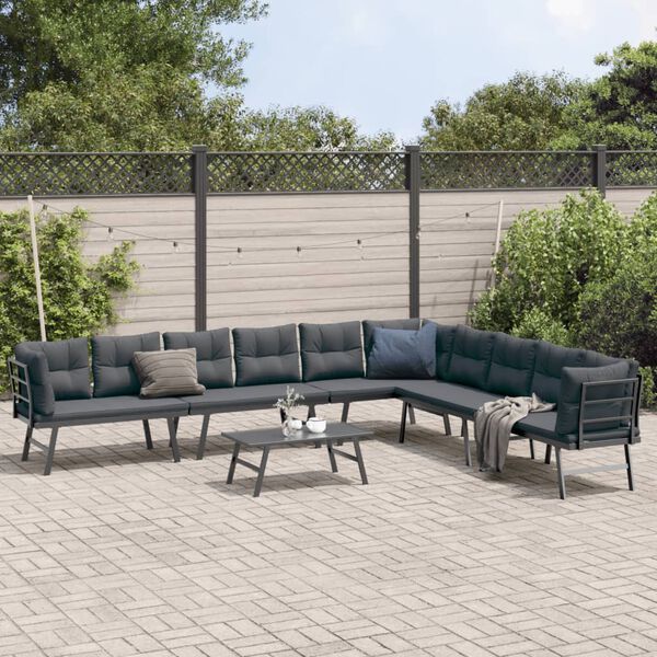 vidaXL 5 Piece Garden Bench Set with Cushions Black Powder-coated Steel