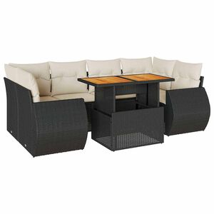 vidaXL 7 Piece Garden Sofa Set with Cushions Black Poly Rattan