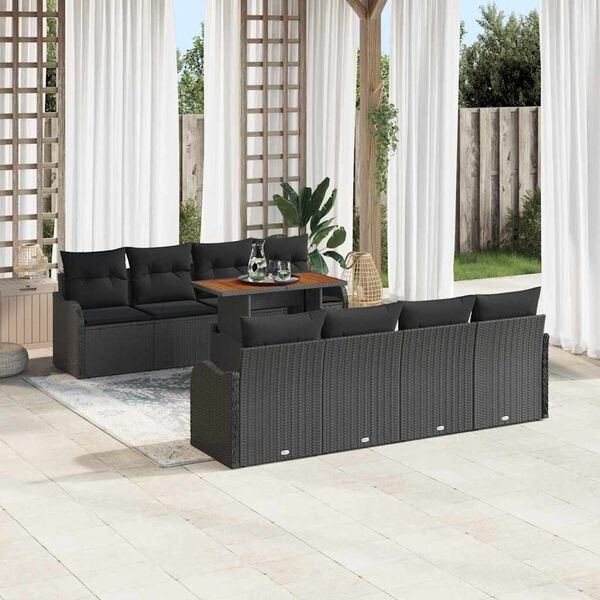 vidaXL Garden Sofa Set with Cushion Manual 7 pcs Black