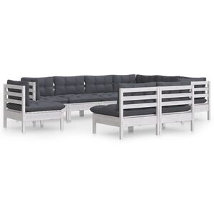 vidaXL 9 Piece Garden Lounge Set with Cushions White Solid Pinewood